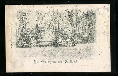 AK Stuttgart, winterliches Landschaftsbild mit Gruss