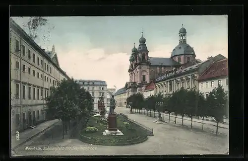 AK Mannheim, Schillerplatz mit Jesuitenkirche