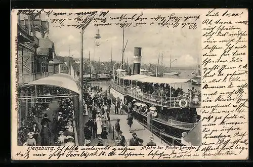 AK Flensburg, Abfahrt der Föhrde-Dampfer