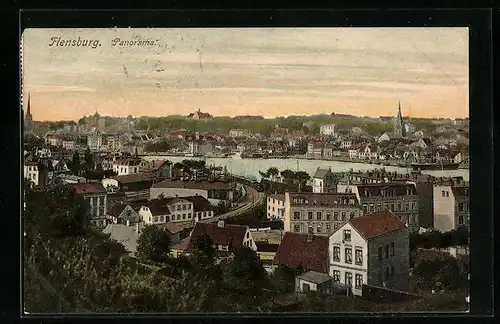 AK Flensburg, Panorama aus der Vogelschau