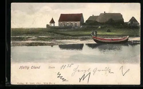 AK Hallig Oland, Blick zur Kirche