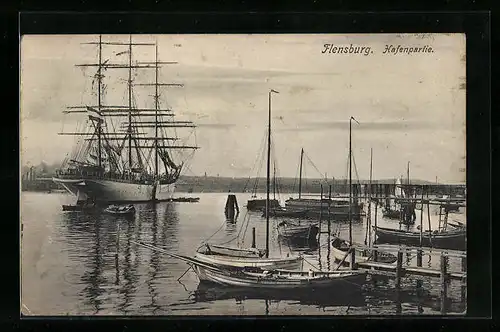 AK Flensburg, Hafenpartie mit Segelschiff