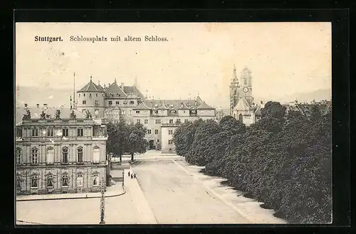 AK Stuttgart, Schlossplatz mit altem Schloss