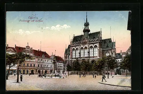 AK Erfurt, Fischmarkt mit Rathaus