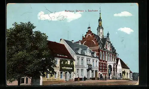 AK Dahlen in Sachsen, Rathaus und Geschäfte