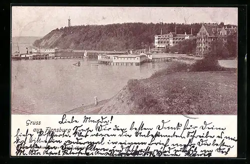 AK Flensburg, Teilansicht am Meer