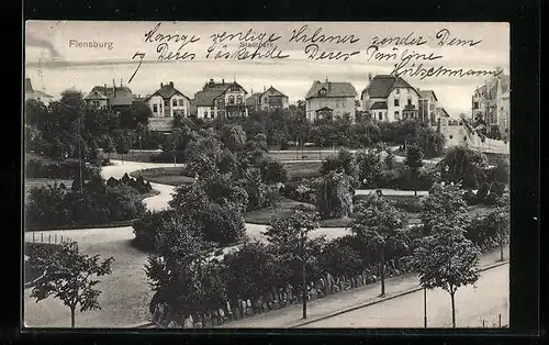 AK Flensburg, Stadtpark aus der Vogelschau