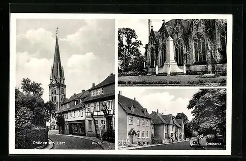AK Rhüden am Harz, Kirche, Ehrenmal, Ortspartie