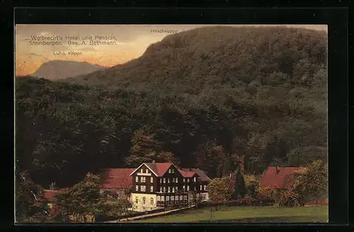 AK Steinbergen, Wolbrecht`s Hotel und Pension mit Luhd. Klippe und Hirschkuppe