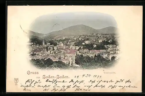 AK Baden-Baden, Totalansicht aus der Vogelschau