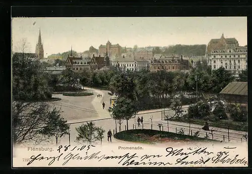 AK Flensburg, Promenade aus der Vogelschau
