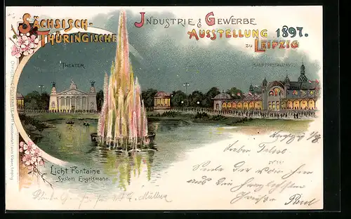 Lithographie Leipzig, Sächs.-Thürig. Industrie & Gewerbe Ausstellung 1897, Licht-Fontaine