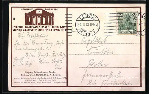 Künstler-AK Leipzig, Intern. Baufach-Ausstellung1913, Eingang Reitzenhainer Strasse