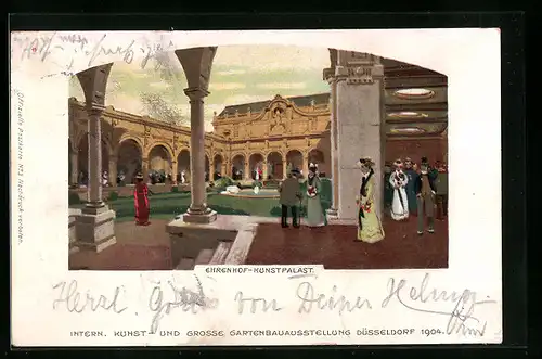 Künstler-AK Düsseldorf, Internationale Kunst- und grosse Gartenbau-Ausstellung 1904, Ehrenhof-Kunstpalast