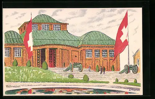 Künstler-AK Bern, Schweizer Landes-Ausstellung 1914, am Wehrwesen