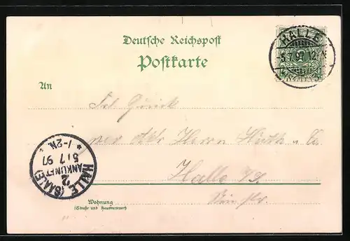 Lithographie Leipzig, Sächs.-Thür. Industrie- und Gewerbe-Ausstellung 1897, Kunsthalle, Ausstellungshalle, Wappen