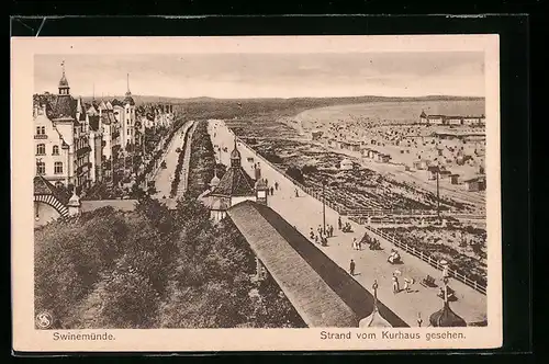 AK Swinemünde, Blick auf die Promenade und den Strand vom Kurhaus aus