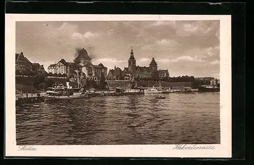 AK Stettin, Schiffe am Ufer der Hakenterrasse