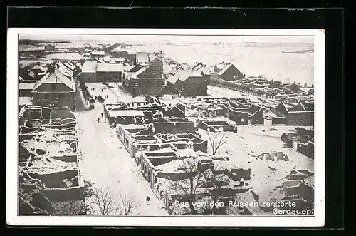 AK Gerdauen, Blick auf die zerstörte Stadt im Schnee