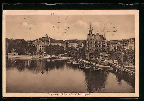 AK Königsberg, Blick auf die Villen am Ufer des Schlossteich