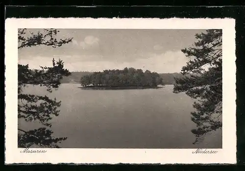 AK Ruciane-Nida, Blick auf die Insel im Niedersee