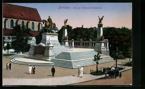 AK Breslau, Passanten am Kaiser Wilhelm Denkmal