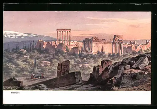 Künstler-AK Baalbek, Blick auf die Ruinen