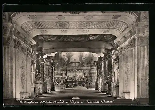 AK Drottningholm, Slottsteater, Scenbild av Deprez ur Drottning Christina