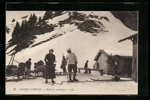 AK Halte en montagne, Skifahrer