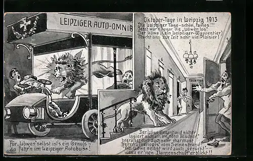 Künstler-AK Leipzig, Oktober-Tage 1913 mit dem Leipziger Löwen