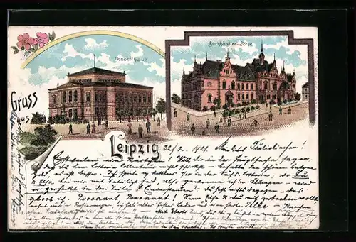 Lithographie Leipzig, Konzerthaus und Buchhändler-Börse