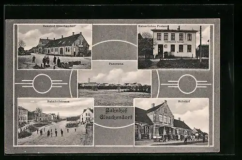 AK Gleschendorf, Bahnhof, Kaiserliches Postamt, Bahnhofstrasse