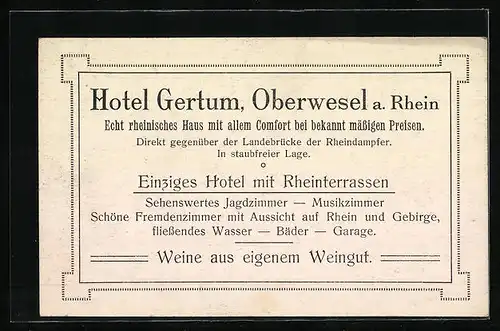 AK Oberwesel a. Rhein, Blick ins Rheintal von der Terrasse des Hotel Gertum