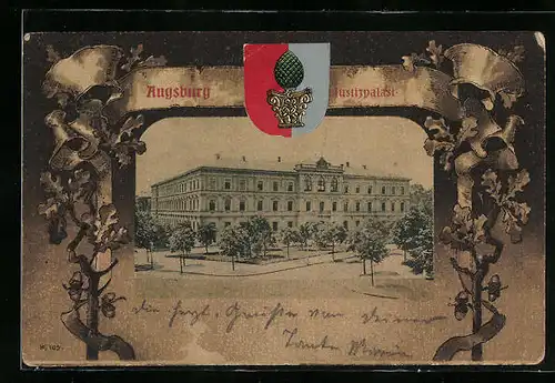 AK Augsburg, Justizpalast mit Wappen