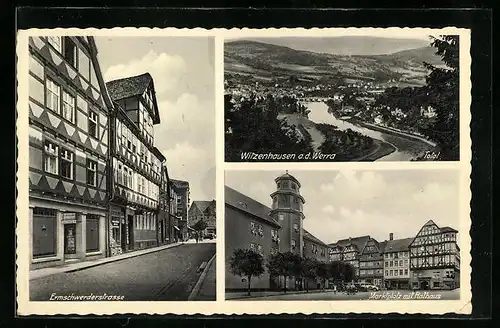 AK Witzenhausen a. d. Werra, Ermschwerderstrasse u. Markt mit Rathaus