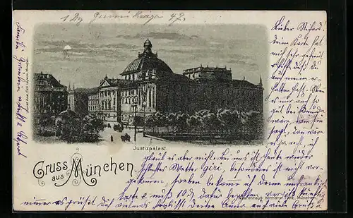 Mondschein-AK München, Justizpalast