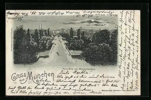 Mondschein-AK München, Panorama vom Maximilianeum aus gesehen