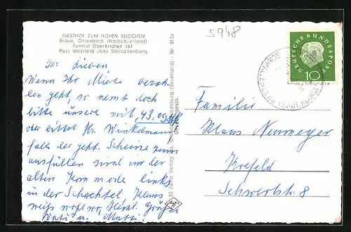 AK Ohlenbach / Hochsauerland, Gasthof Zum Hohen Knochen