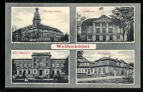 AK Wolfenbüttel, Herzogliches Schloss, Stadttheater, Herzogliche Bibliothek und Lessinghaus