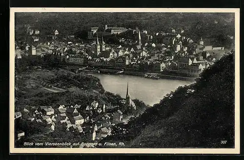 AK Boppard / Rhein, Blick vom Vierseenblick auf Boppard und Filsen, Rheinpartie