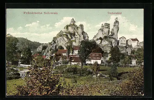 AK Tüchersfeld / Fränk. Schweiz, Ortsansicht mit Felsformation
