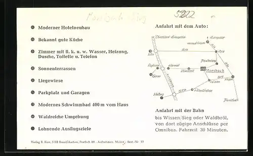 AK Morsbach, Hotel Matschke, Ortsansicht aus der Vogelschau