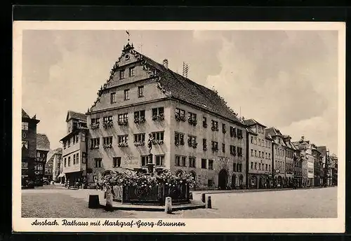 AK Ansbach, Rathaus mit Markgraf-Georg-Brunnen
