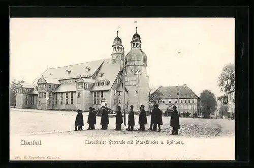 AK Clausthal, Clausthaler Kurrende mit Marktkirche und Rathaus