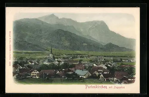 AK Partenkirchen, Ortsansicht mit Zugspitze