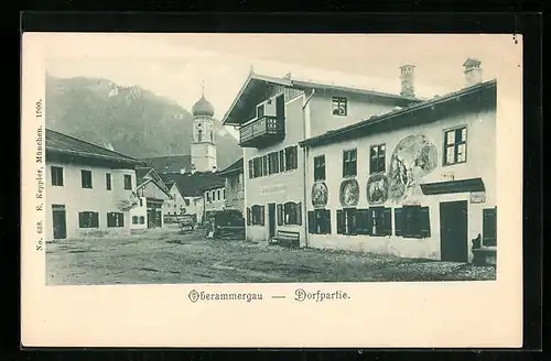 AK Oberammergau, Dorfpartie