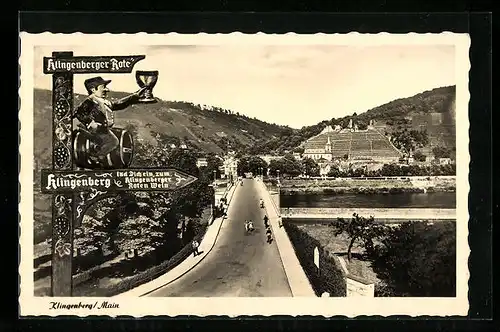 AK Klingenberg / Main, Flusspartie und Brücke aus der Vogelschau