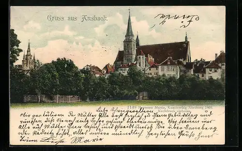 AK Ansbach, Ortspartie mit Kirche