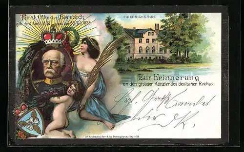 AK Fürst Otto von Bismarck in Uniform, Porträt zum Tode am 30. Juli 1898, Anwesen Friedrichsruh