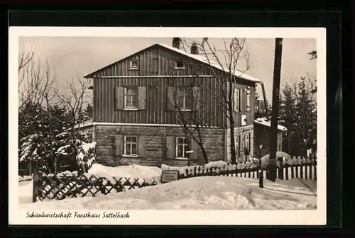 AK Oberhof, Gasthaus Forsthaus Sattelbach im Winter